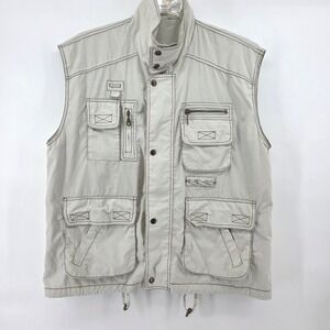 Ribbons‎ Mens Vest Beige Fishing Utility Pockets Zip Front Outdoor Size M